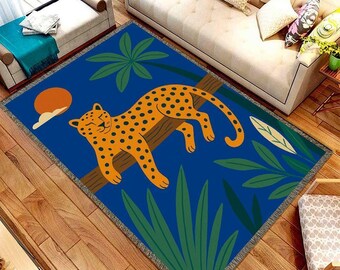 Boho Leopard Print Rug, Soft Velvet, Non-Slip (Multiple Sizes)