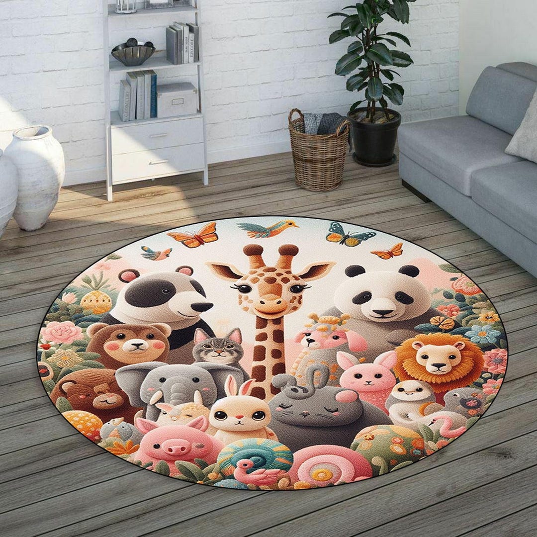 Colorful Animal Kids Rug: 3D Digital Print With Bears & Lions - Etsy