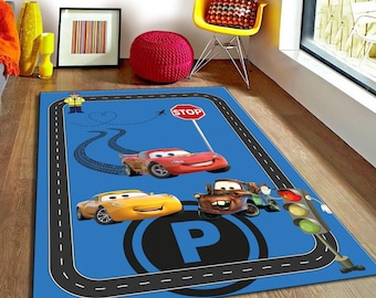 Alfombra infantil de Rayo McQueen: Alfombra de juegos con diseño de coche de carreras para habitaciones de niños.