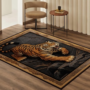 Tiger Rug, 3D Realistic Wild Animal Rug, Jungle Themed Home Decor, Wild Tiger Rug, Home Decor Gift, Area Rugs, Custom Rug, Animal Rug
