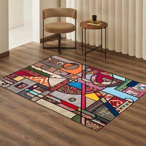Mid-Century Modern Rug: Abstract Art Design, Living Room Decor