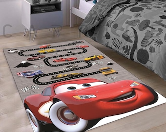 Lightning Mcqueen Kids Rug, Racing Car Track (soft, Non-slip) - Etsy