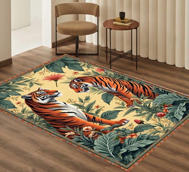 Bengal Tiger Persian Rug: Machine Washable Jungle Print - Etsy