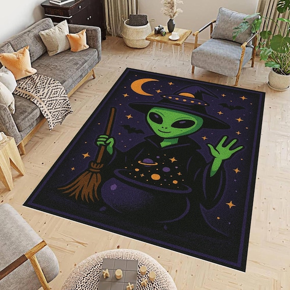 Spooky Alien Witch Rug - Neon Cauldron, Gothic Halloween Decor - Etsy