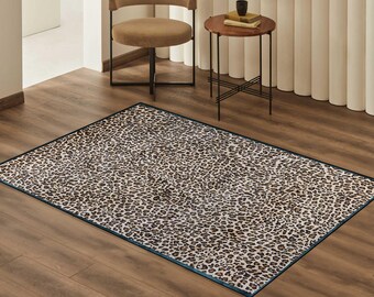 Vibrant Leopard Pattern Printed Rug, Machine Washable Stylish Leopard Patterned Area or Runner Rug, Housewarming Gift, Living Room Rug