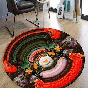 Bloemendecortapijt, bloemenrond tapijt, rondtapijt, bloementapijt, slaapkamertapijt, woonkamertapijt, Arae-tapijt, home decortapijt, thuiscadeau