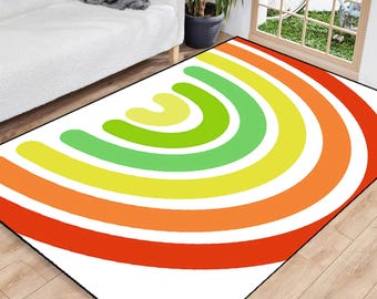 Colorful Bohemian Rug: Retro Rainbow Pattern - Soft Non-Slip Velvet