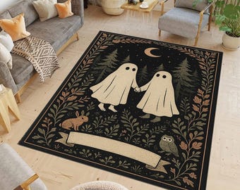 Gothic Cottagecore Ghost Couple Rug (Personalized Halloween Decor)