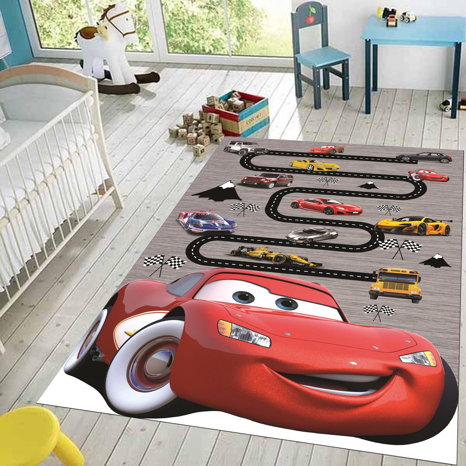 Lightning Mcqueen Kids Rug, Racing Car Track (soft, Non-slip) - Etsy
