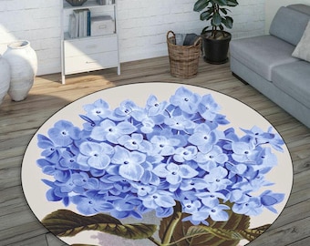 Boho Floral Area Rug, Blue Hydrangea Pattern (Soft Plush, Non-Slip)