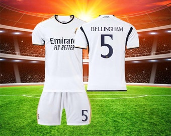 Set maglia casa Real Madrid 23/24, maglia da calcio #5 Bellingham, set maglia per adulti e bambini, regalo per i tifosi, nome personalizzato