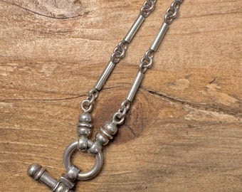 Abstract Bar Link T Bar 925 Silver 17 inch Necklace