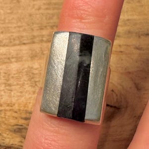 Vintage Black Rectangle 925 Silver Size I Ring