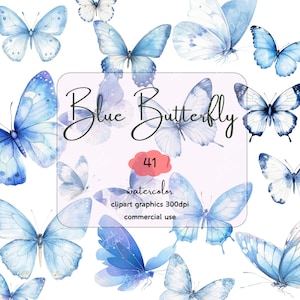 Clipart de borboleta azul, aquarela de borboleta, azul, arquivo PNG, 300 DPI, download digital, uso comercial, diário de lixo