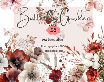38 imágenes prediseñadas de mariposas en acuarela para jardín (descarga digital)