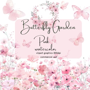 Clipart del giardino delle farfalle, clipart delle farfalle, clipart dei fiori, bundle di clipart, file PNG, 300 DPI, download digitale, uso commerciale, diario spazzatura