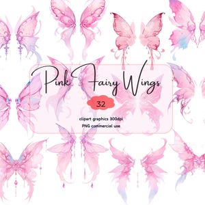 Fairy wings Clipart,butterfly wings,Angel wings ,Pink,watercolor,PNG file, 300 DPI,digital download, commercial use,junk journaling