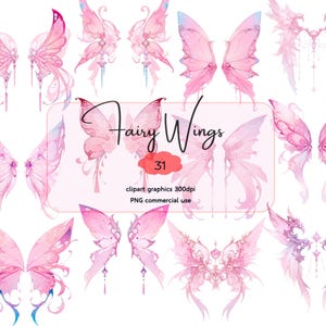 Fairy wings Clipart,butterfly wings,Angel wings ,Pink,watercolor,PNG file, 300 DPI,digital download, commercial use,junk journaling