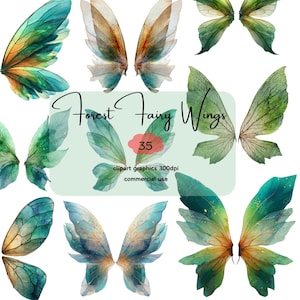 Forest fairy wings Clipart,butterfly wings,Angel wings ,elegant,Green,PNG file, 300 DPI,digital download, commercial use,junk journaling