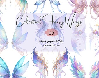 Himmlische Fee Flügel Clipart, elegante PNG-Dateien (digitaler Download)