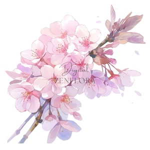 8 imágenes prediseñadas de Sakura, rama de Sakura, flor de cerezo, acuarela, descarga digital, uso comercial, diario basura