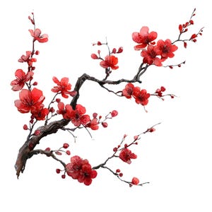 Neue Kollektion Red Sakura Clipart 2025, Sakura-Zweig, Kirschblüte, Aquarell, 300 dpi, PNG, digitaler Download, kommerzielle Nutzung, Junk-Journaling