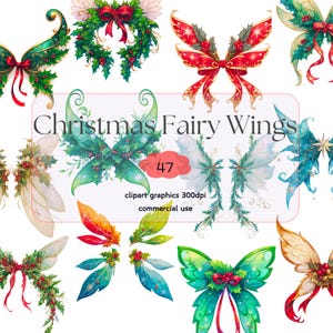 47 Christmas Fairy wings Clipart,Angel wings ,Butterfly,Green,Red,watercolor,PNG file, 300 DPI,digital download, commercial use,journaling