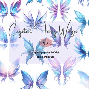 Crystal Fairy Wings Clipart: Blue & Pink Angel Wings (PNG, Digital Download)