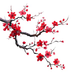 37 New Red Sakura clipart 2025,sakura branch Vol.2, cherry blossom,watercolor,300 DPI,PNG,Digital download,commercial use,junk journaling