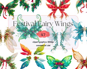 Festival Fairy Wings Clipart, Watercolor, VRoid , Christmas Angel Butterfly Graphics (Digital Download)