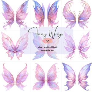 Clipart de asas de fada, asas de borboleta, asas de anjo, rosa, aquarela, arquivo PNG, 300 DPI, download digital, uso comercial, diário de lixo