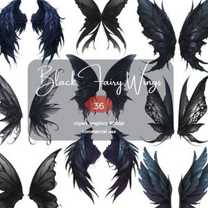 Black Fairy wings Clipart, Gothic , butterfly wings,Evil wings,watercolor,PNG file,300 DPI,digital download, commercial use,junk journaling
