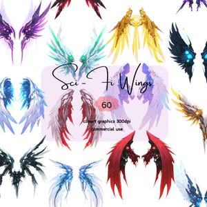 Sci-fi wings Clipart, mechanicalwings,Angel wings ,game wings,Fairy wings,PNG file, 300 DPI,digital download, commercial use,junk journaling
