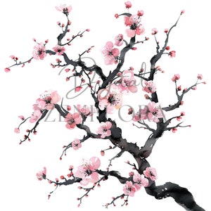 14 ramas de Sakura, clipart, flor de cerezo, acuarela, descarga digital, uso comercial, diario basura, PNG 300 DPI