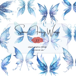 Watercolor Fairy Wings Clipart: Snowflake, Butterfly, Angel (PNG, 300 DPI, Digital Download, Commercial Use)