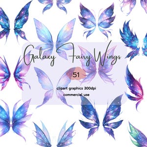 Clipart di ali di fata della galassia, ali di farfalla, ali d'angelo, eleganti, blu, rosa, file PNG, 300 DPI, download digitale, uso commerciale, diario spazzatura