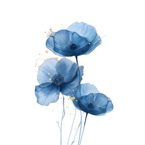 Imágenes prediseñadas de flores abstractas, flores azules, flores bohemias, flores de acuarela, impresión de flores, 300 DPI, descarga digital, uso comercial, diario basura