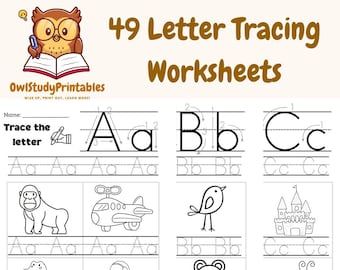 Trace the Letter Worksheets ABC Tracing Handwriting Alphabet Tracing Letter Tracing Printable Preschool Kindergarten Phonics Drawing