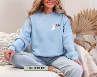 LGBTQ Halloween Pride Sweatshirt for Gay Halloween, Subtle Lesbian Halloween Crewneck for Rainbow Halloween Bi Pride Sweater for Pride Month