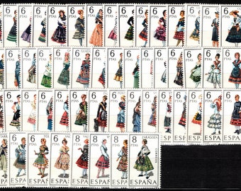ESPAGNE Costumes régionaux (1967-1971). Série complète (53 timbres) MNH. Références catalogue Scott 1392-1444