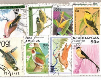 AVES. Paquete de 50 a 100 sellos usados ​​diferentes para coleccionar. Buen estado. Tamaño grande. Varios países.
