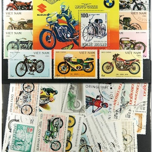 MOTORCYCLES. 41 Different Used Stamps and 1 Souvenir Sheet. Good Condition. Large Size. Various Countries.