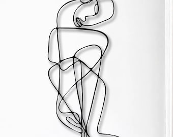 Picasso Style Metal Line Wall Art, Vertical Abstract Face Sculpture, Modern Wire Wall Decor