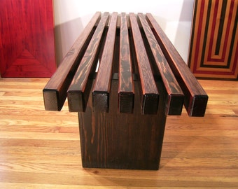Reclaimed Wood Humanitat Slat Bench. Modern Eco Design.