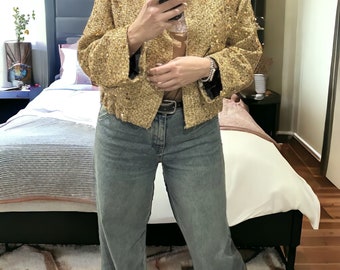 Trendy Gold Sequin Sparkle Women's Jacket With Pockets: Zara Inspired Sparkly Sequin Jacket