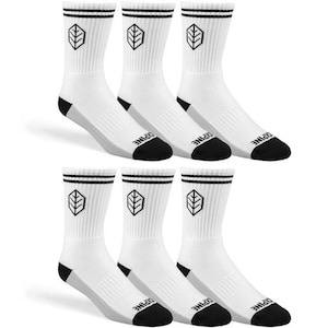 Calcetines deportivos veganos acolchados blancos JACKPINE® - Paquete de 6 unisex - Para tenis, running, senderismo, gimnasio y fitness