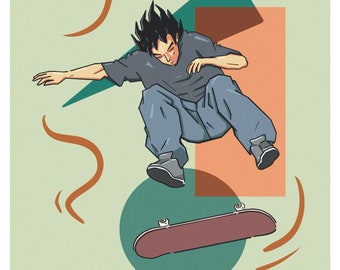 Skateboarding Digital Art Print / Pop Art, Graffiti, Anime Inspired / 8x10