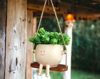 Funny Plant Pot, Boho Plant Pot, Cute Hanging Plant Pot, Garden Ornament, English Garden Decor,