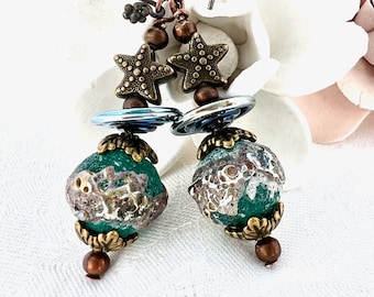 Earring Pair Dangles * Crusty Sea Life * Handmade Glass Beads Jewelry by Karin Hruza - Beadfairy Lampwork SRA