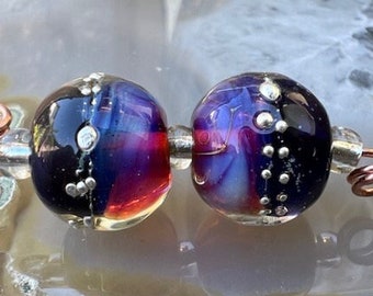 Silvered Pink Purple Spheres * Handmade Lampwork Beads by Karin Hruza Beadfairy Lampwork SRA #H24